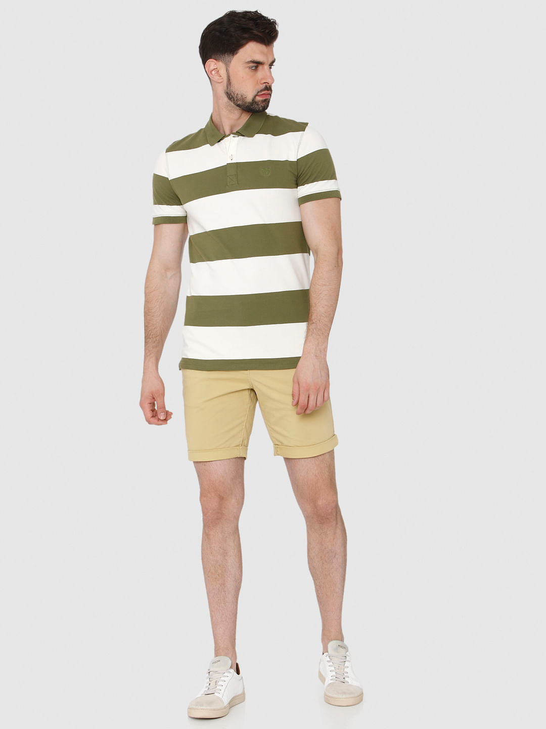 Green Striped Polo Neck T-Shirt
