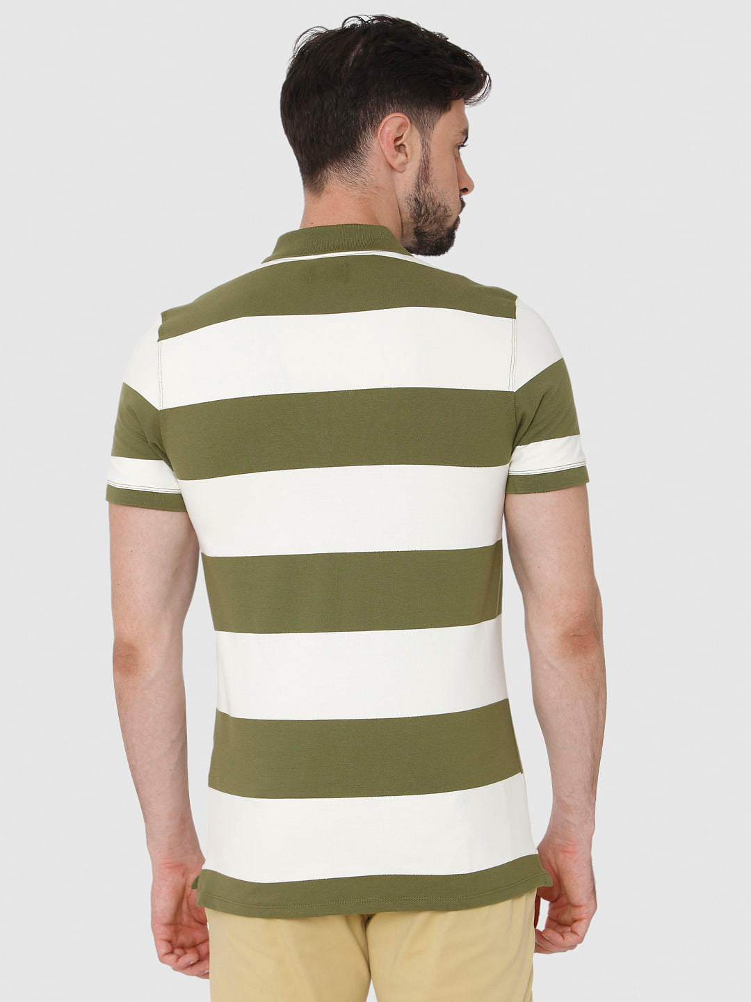 Green Striped Polo Neck T-Shirt