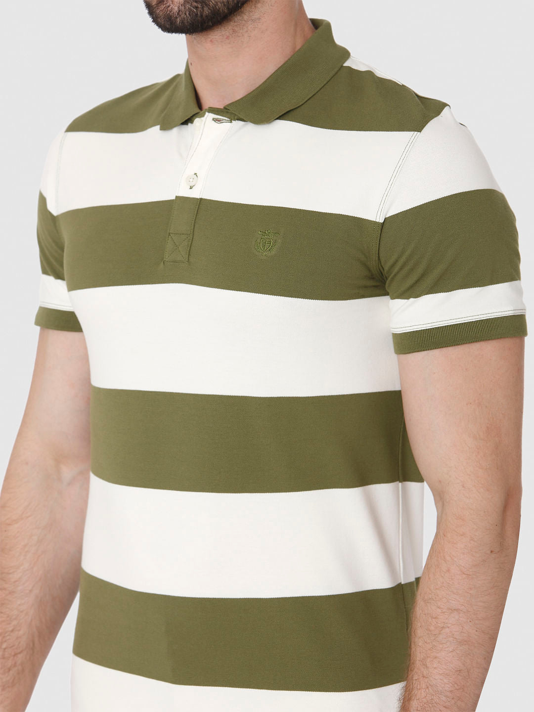 Green Striped Polo Neck T-Shirt