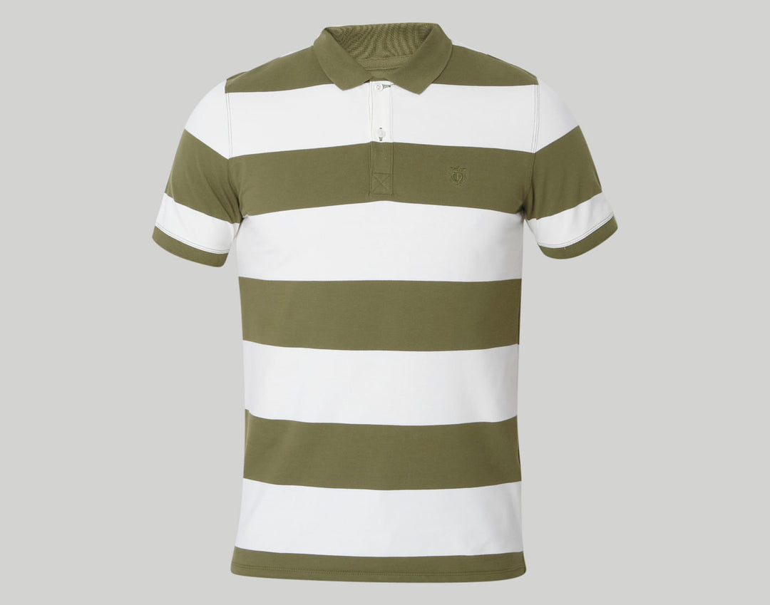 Green Striped Polo Neck T-Shirt