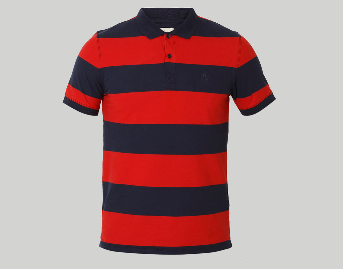 Blue Colourblocked Polo Neck T-Shirt