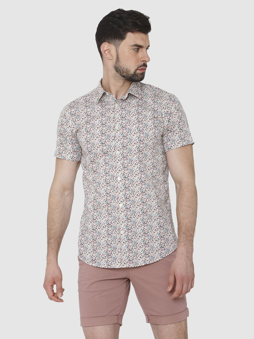 White All Over Print Short Sleeves Shirt