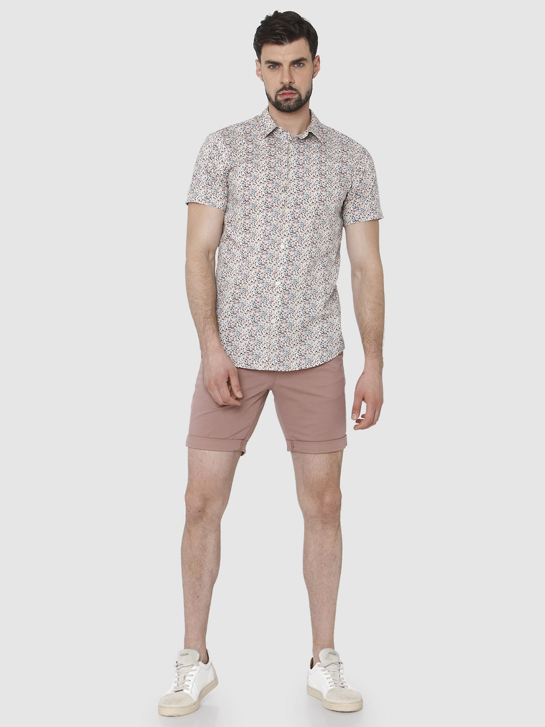White All Over Print Short Sleeves Shirt