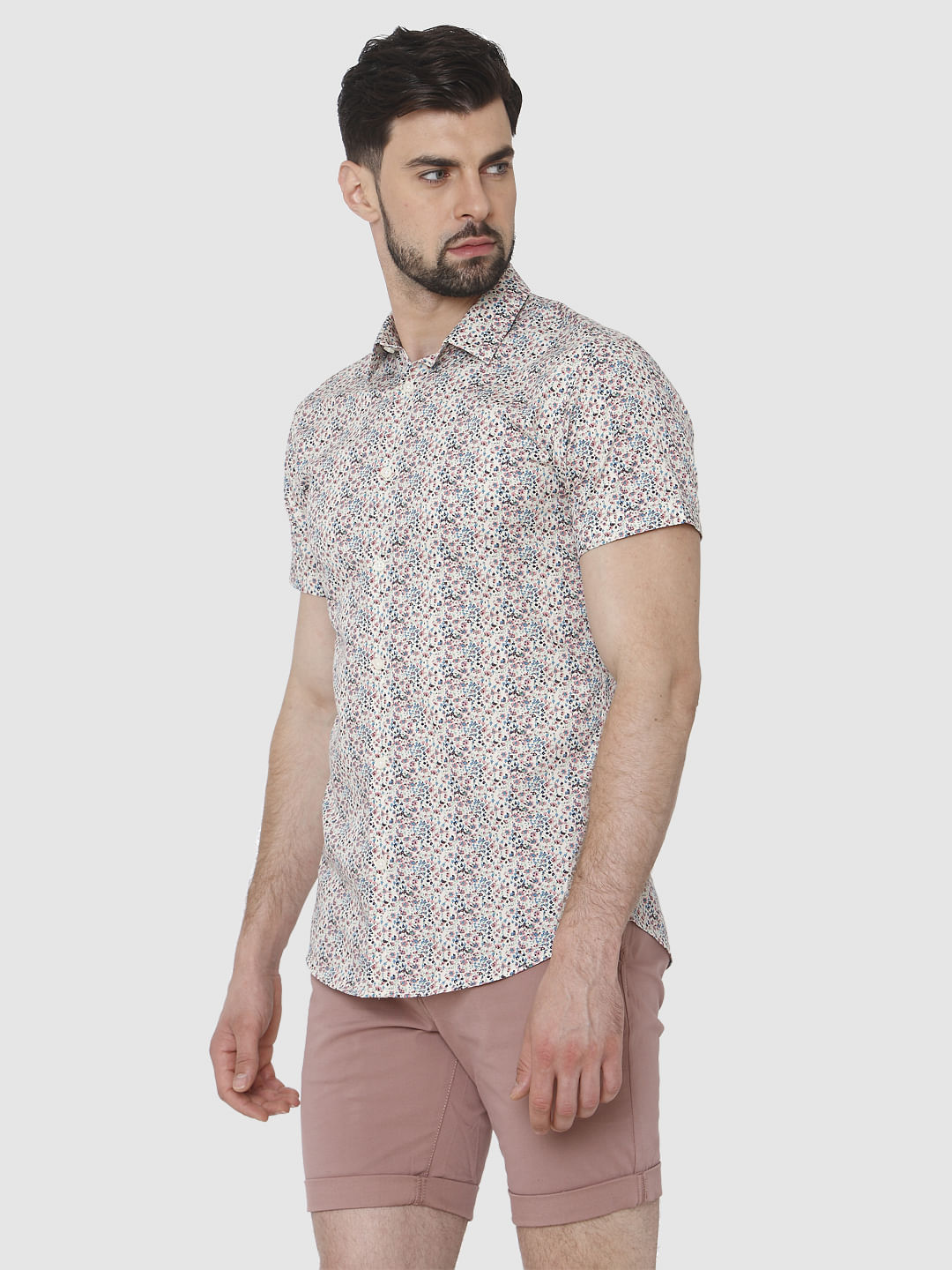 White All Over Print Short Sleeves Shirt