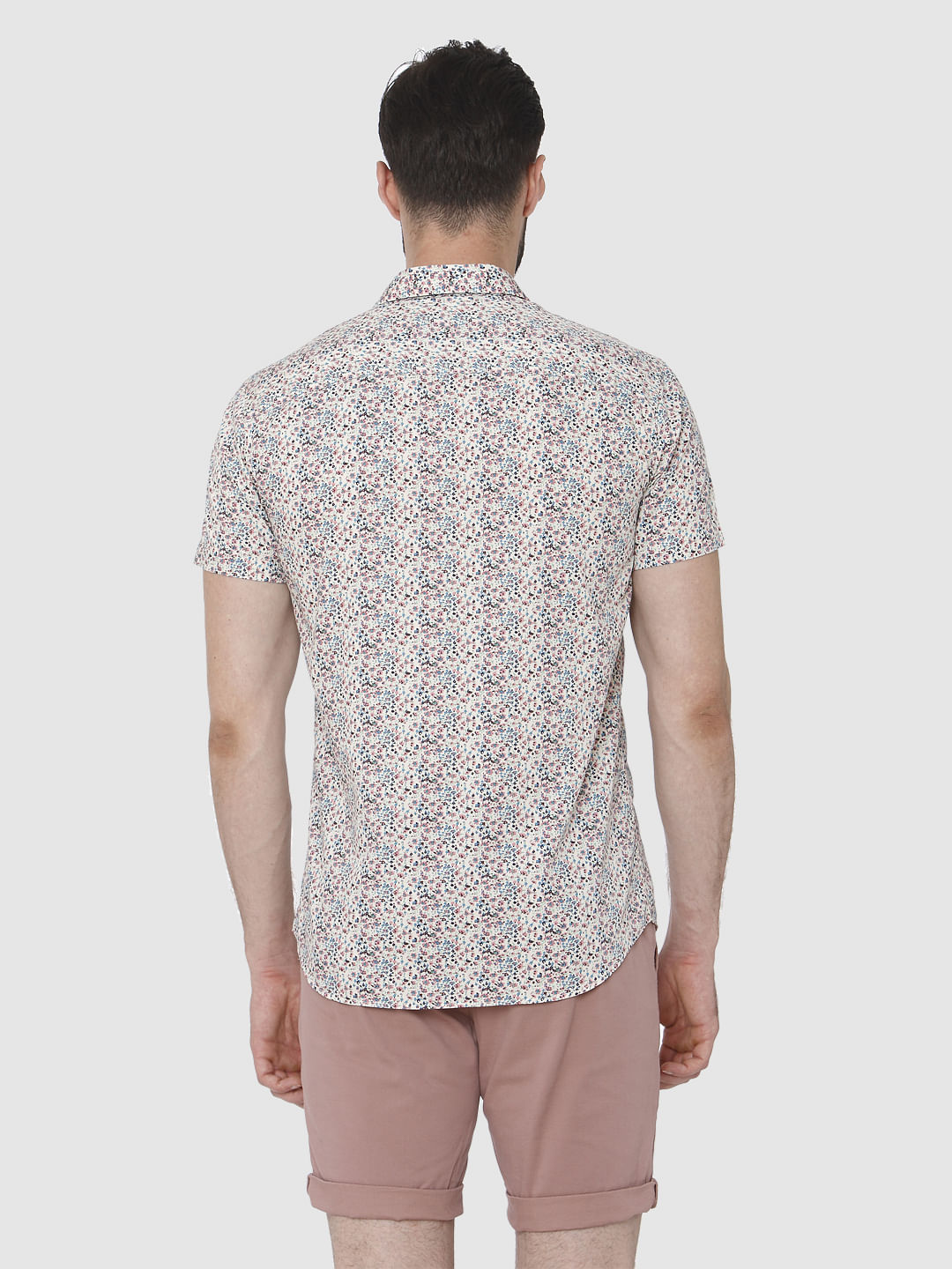 White All Over Print Short Sleeves Shirt