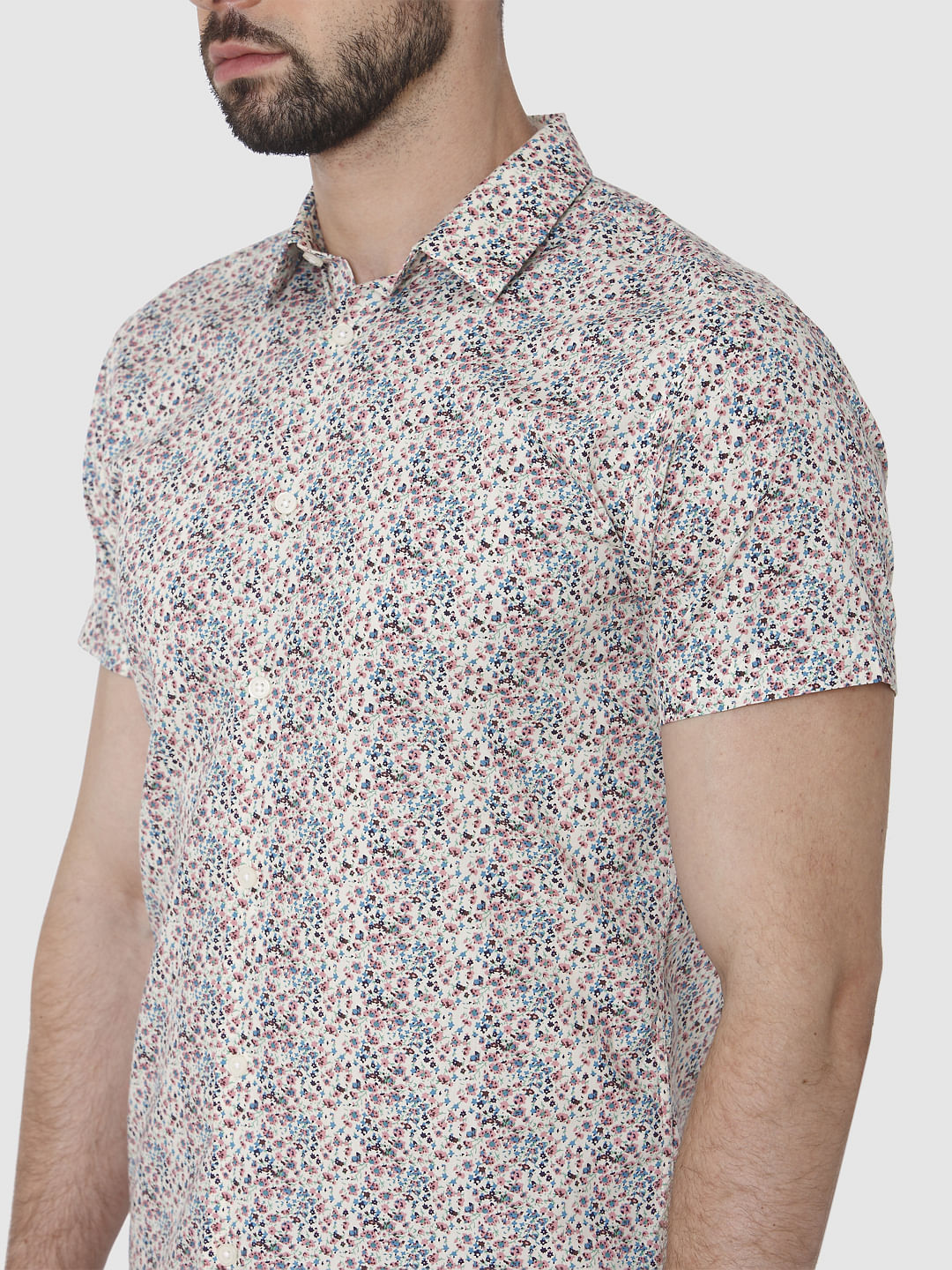 White All Over Print Short Sleeves Shirt