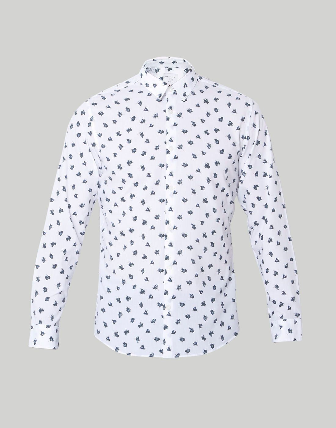 White Floral Print Full Sleeves Shirt