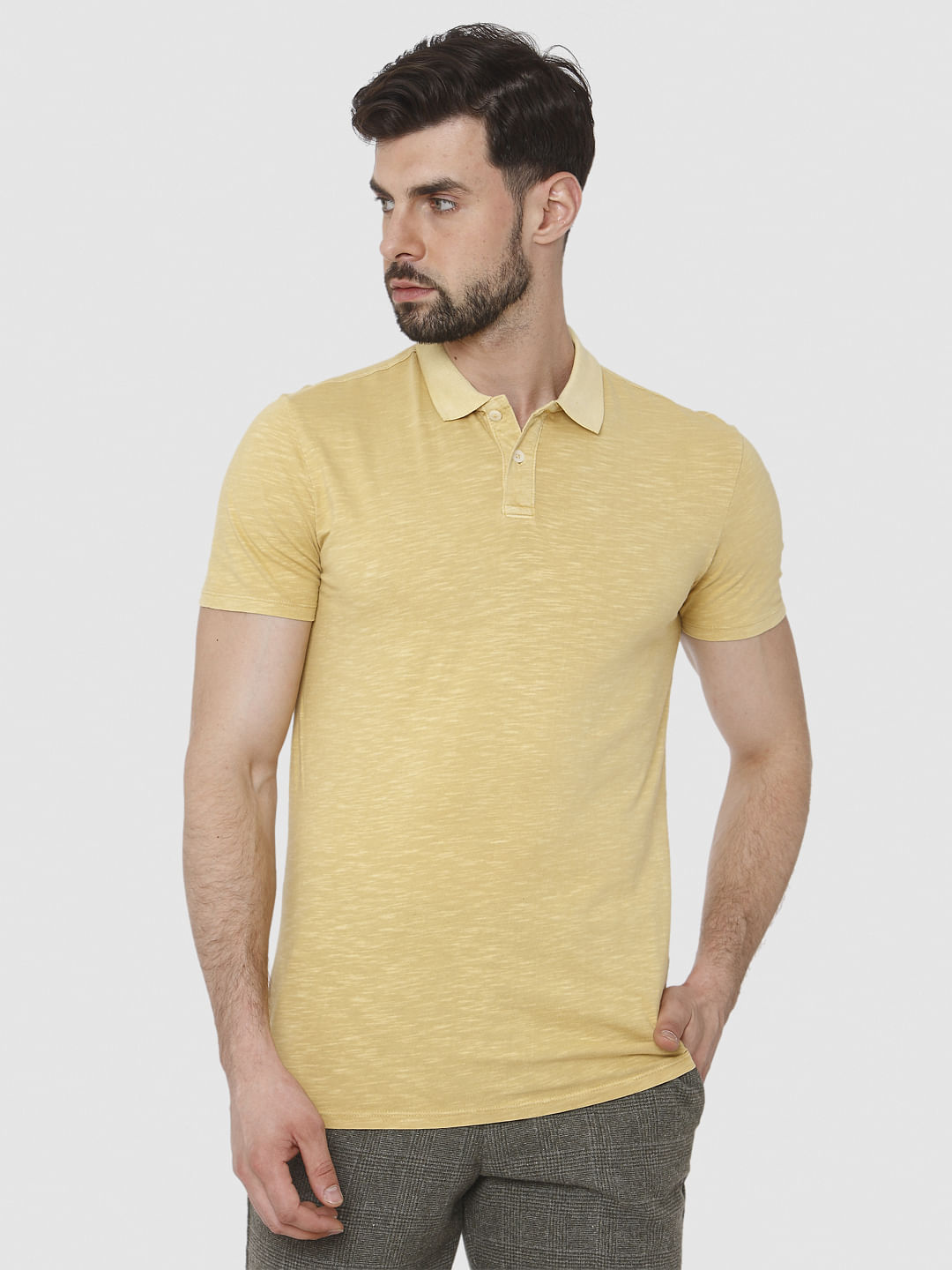 Yellow Overdyed Polo Neck T-Shirt