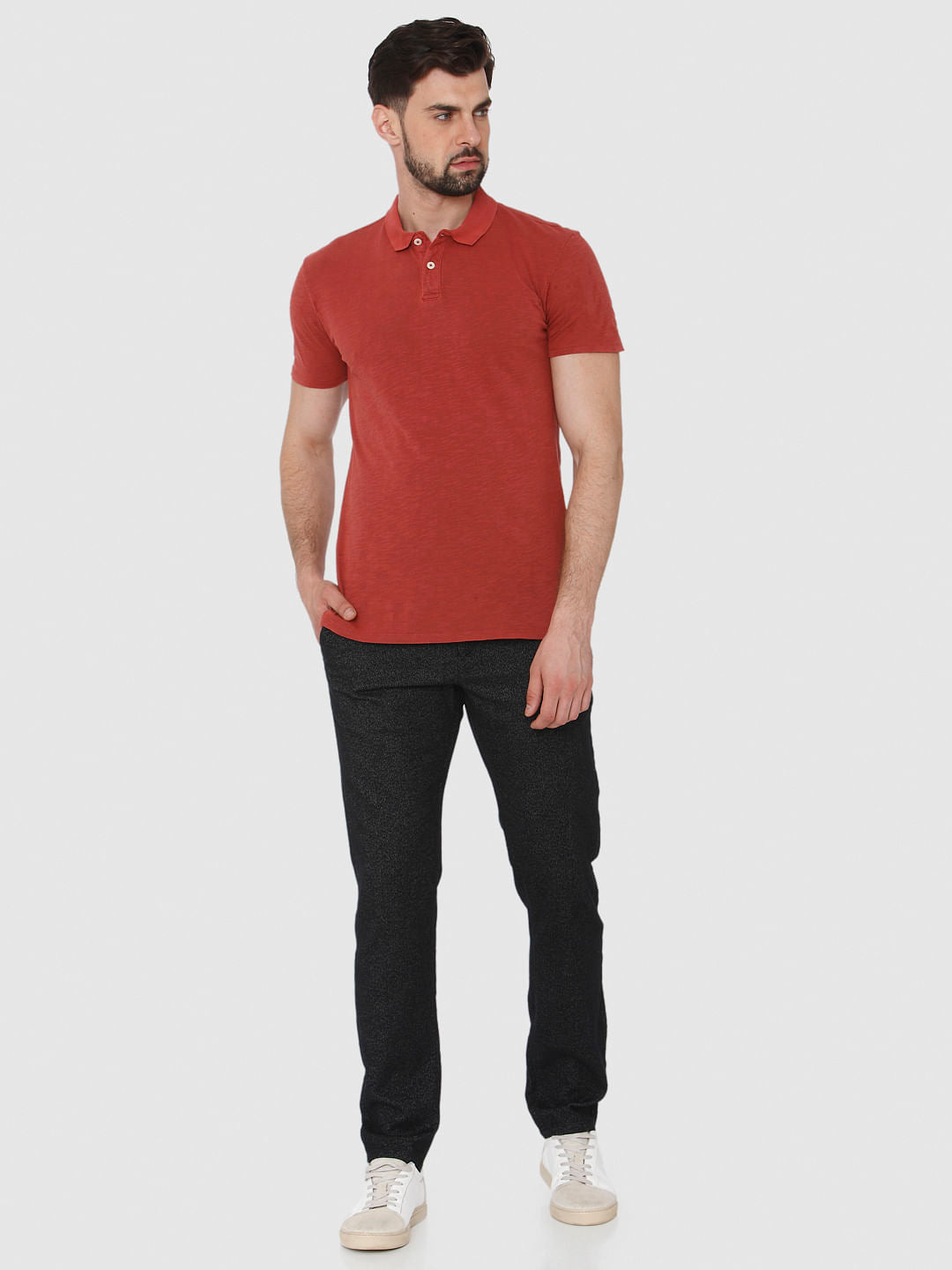 Red Overdyed Polo Neck T-Shirt