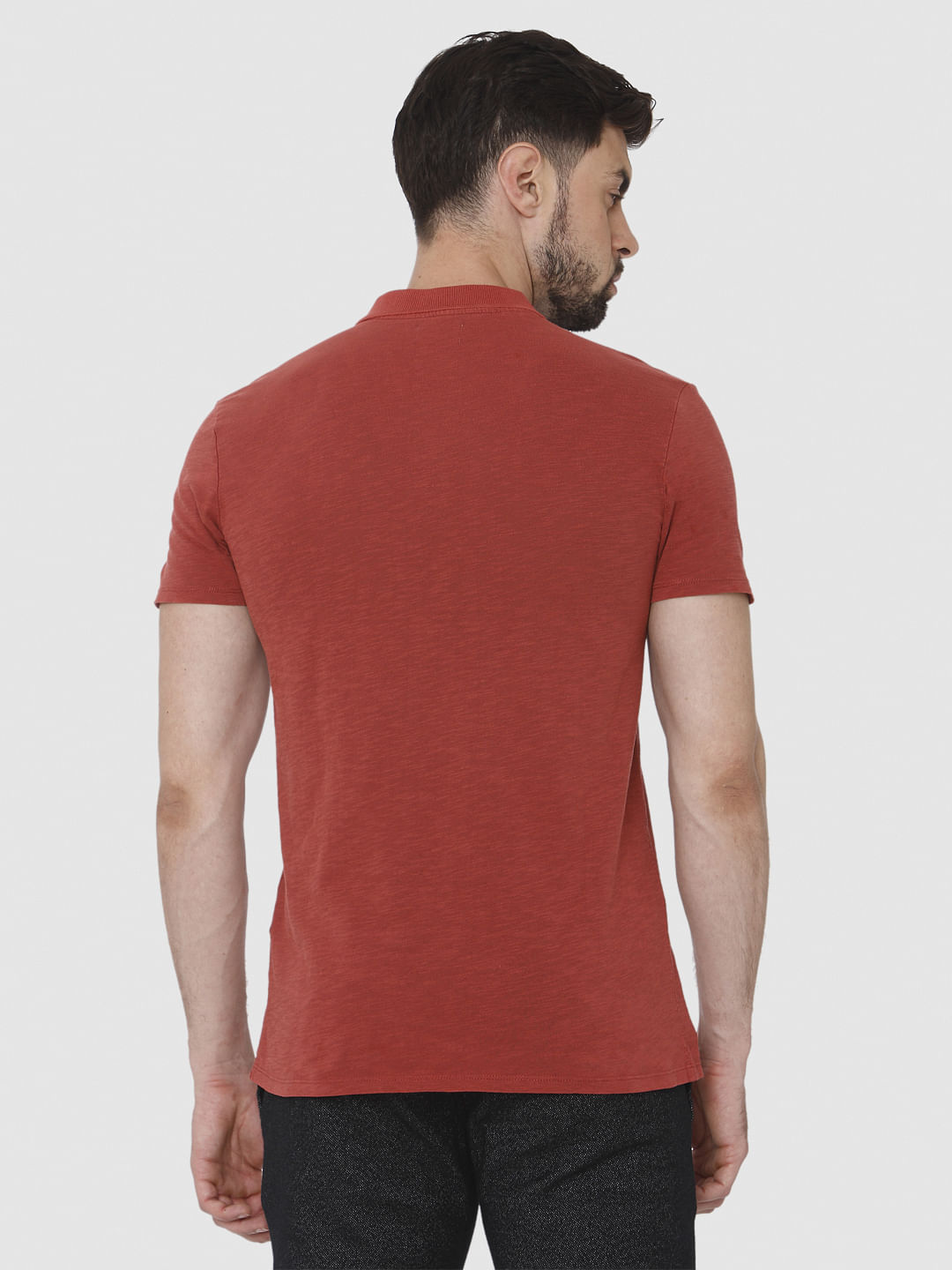 Red Overdyed Polo Neck T-Shirt