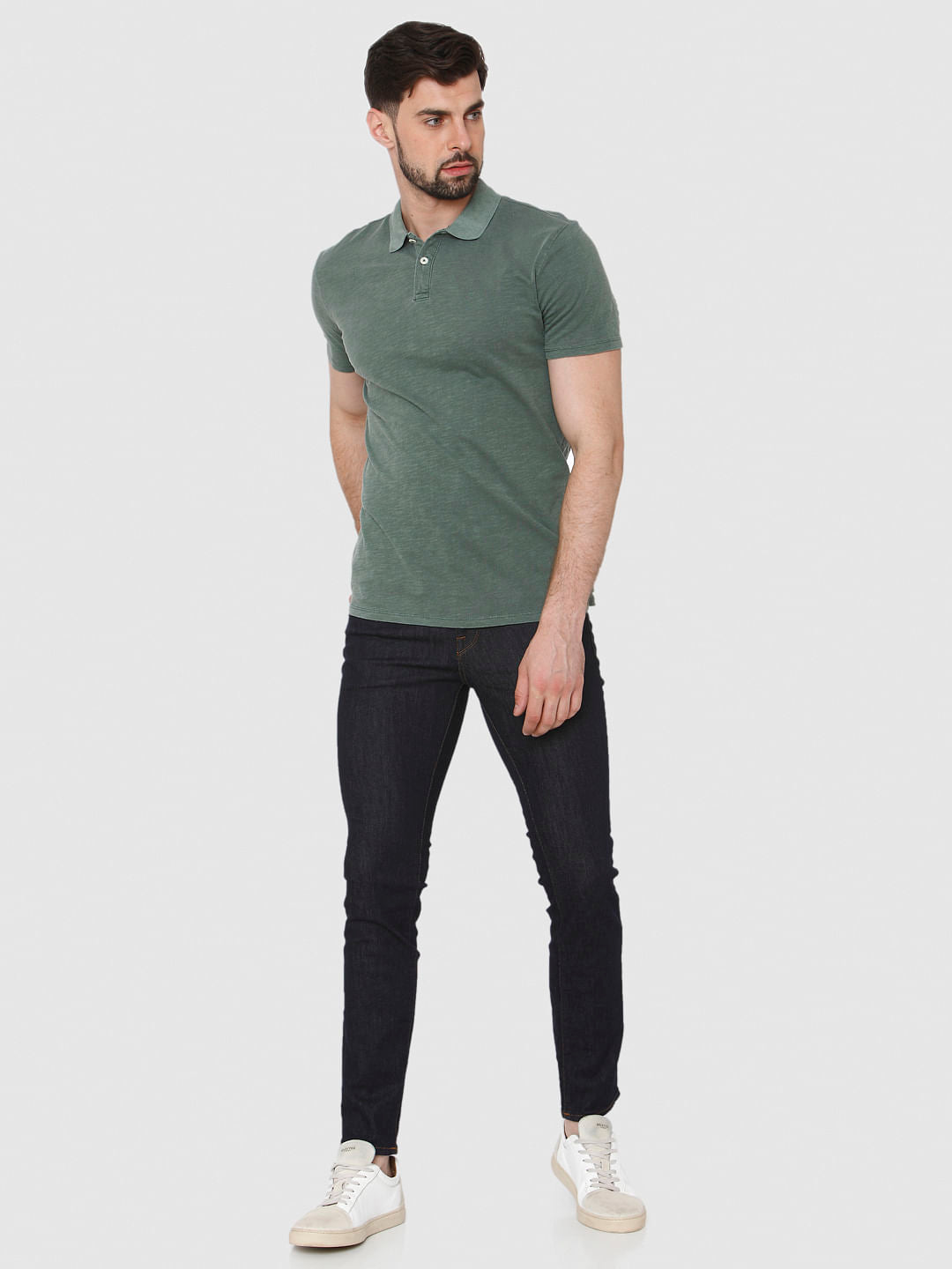 Green Overdyed Polo Neck T-Shirt