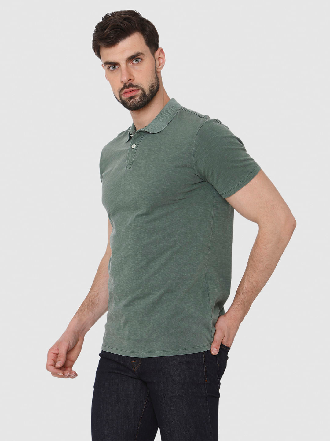 Green Overdyed Polo Neck T-Shirt