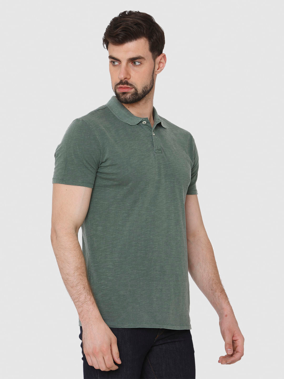 Green Overdyed Polo Neck T-Shirt