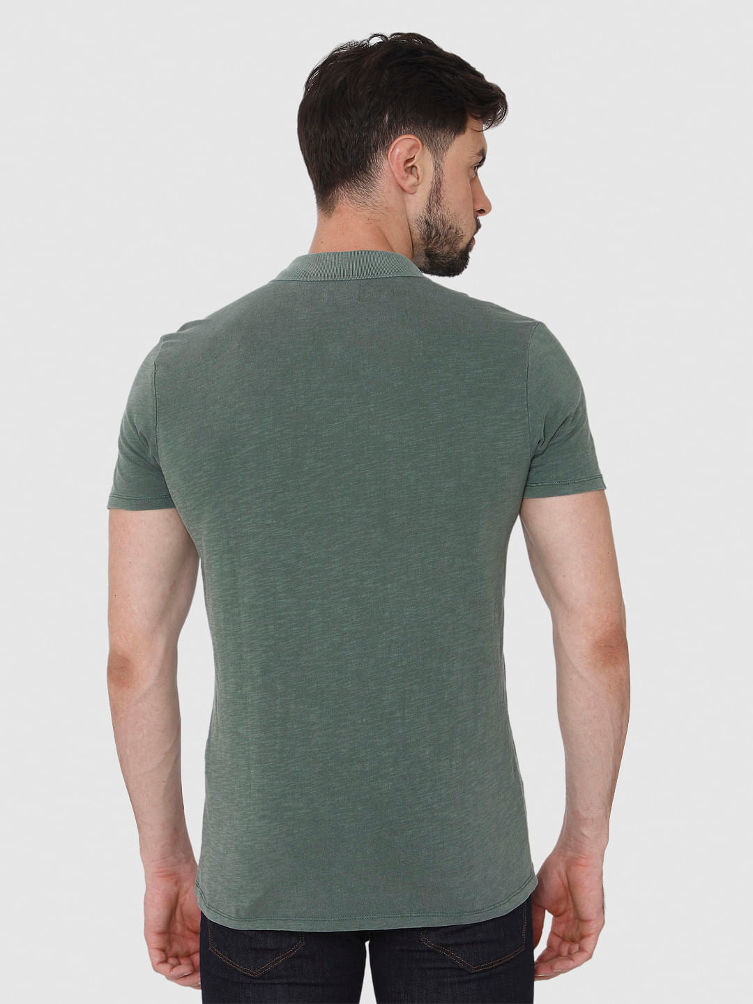 Green Overdyed Polo Neck T-Shirt