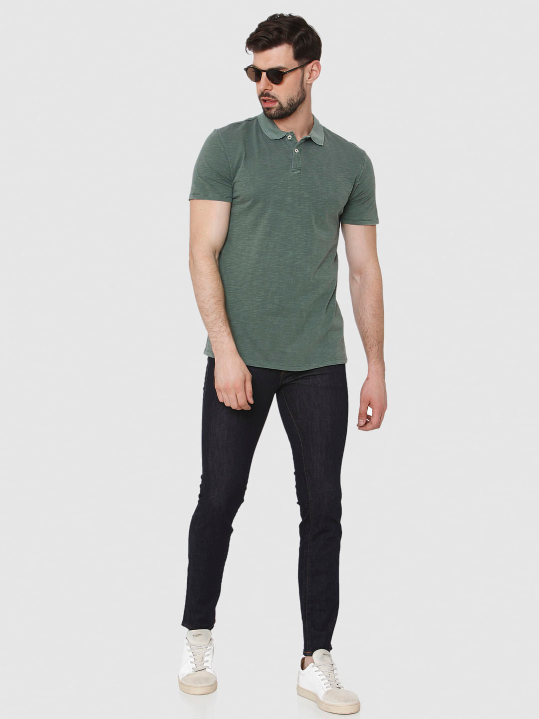Green Overdyed Polo Neck T-Shirt