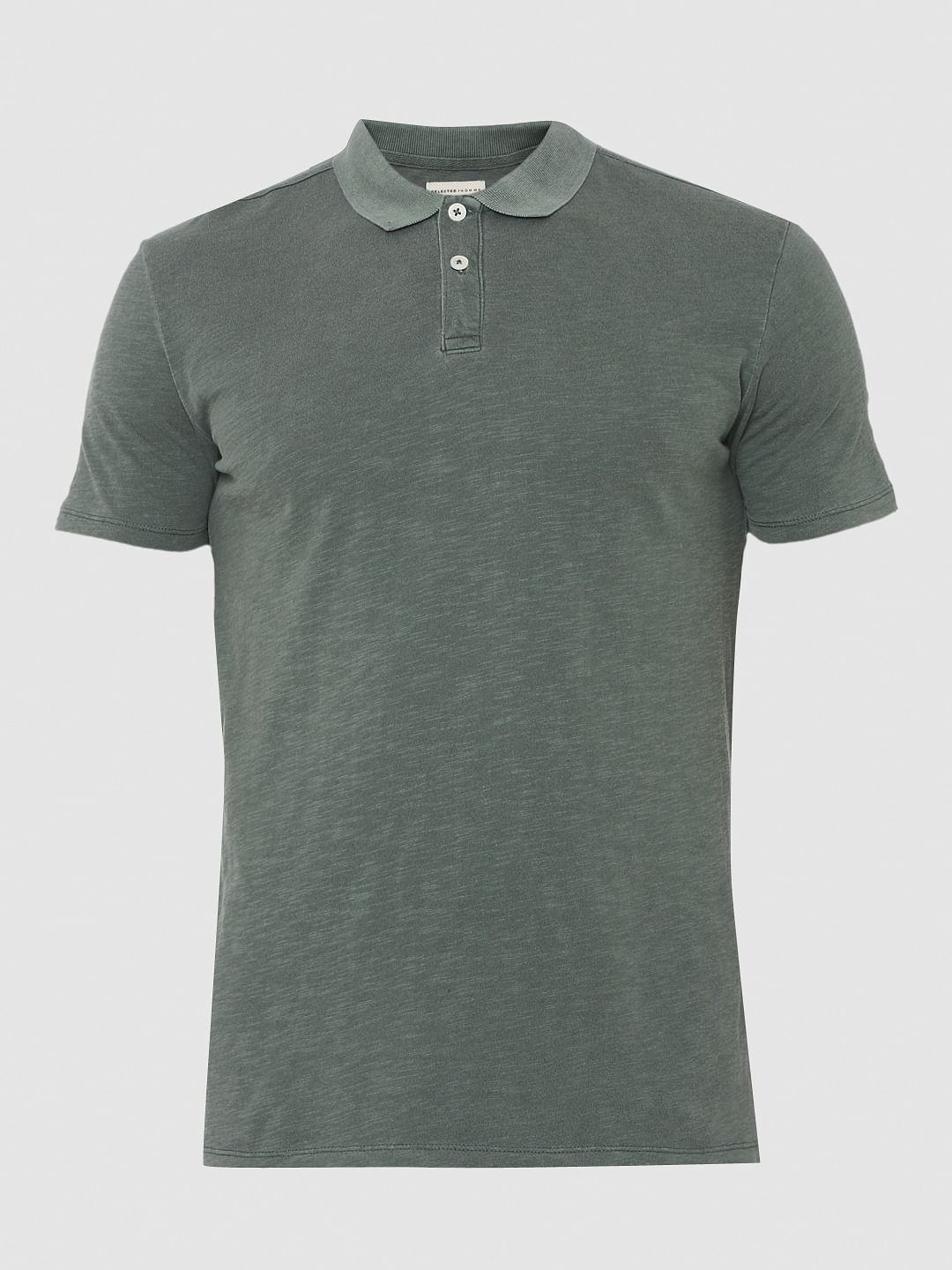 Green Overdyed Polo Neck T-Shirt