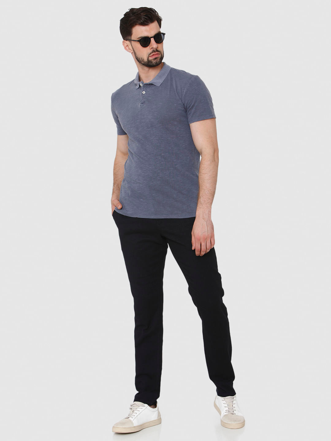 Blue Overdyed Polo Neck T-Shirt