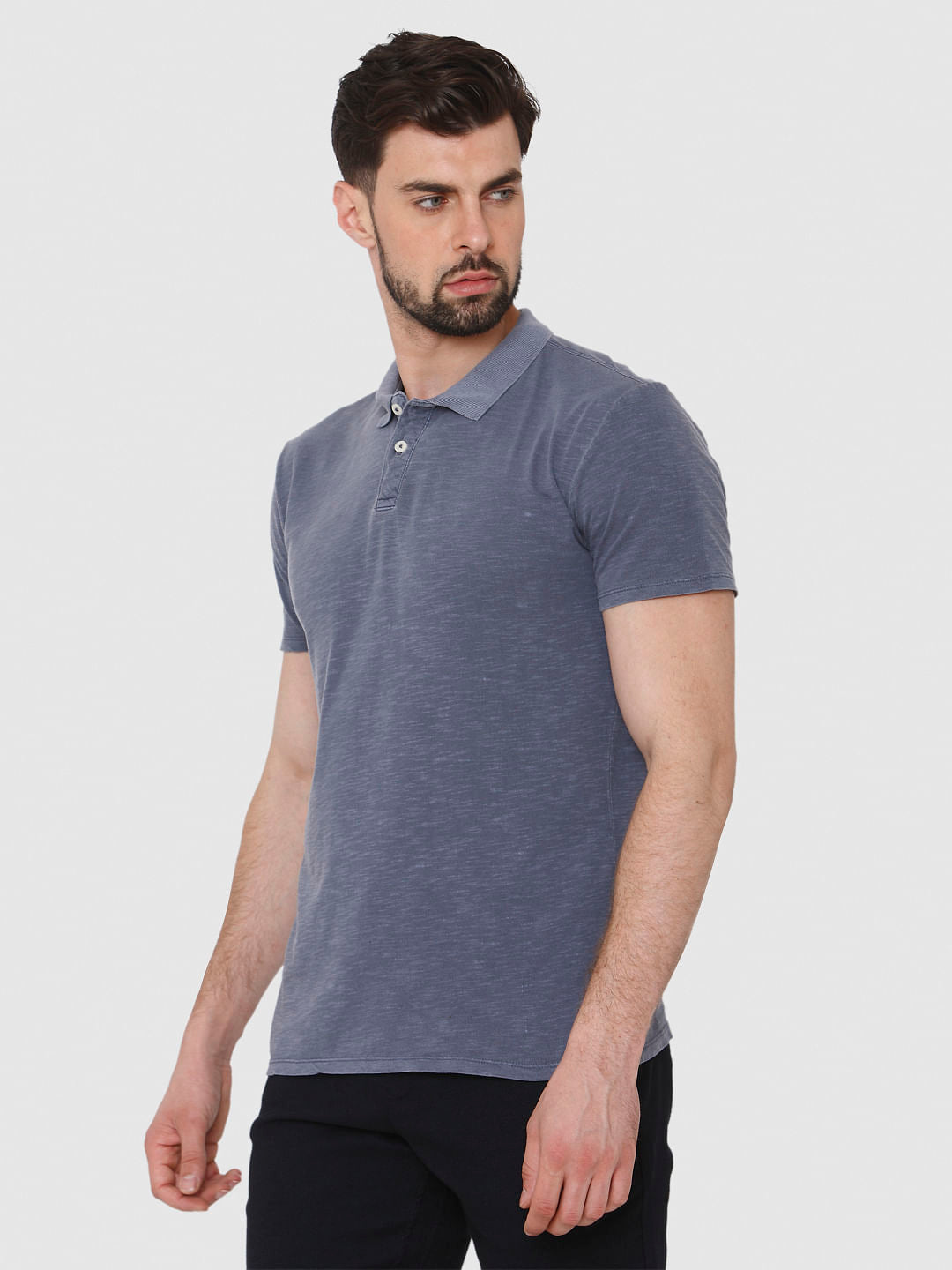 Blue Overdyed Polo Neck T-Shirt
