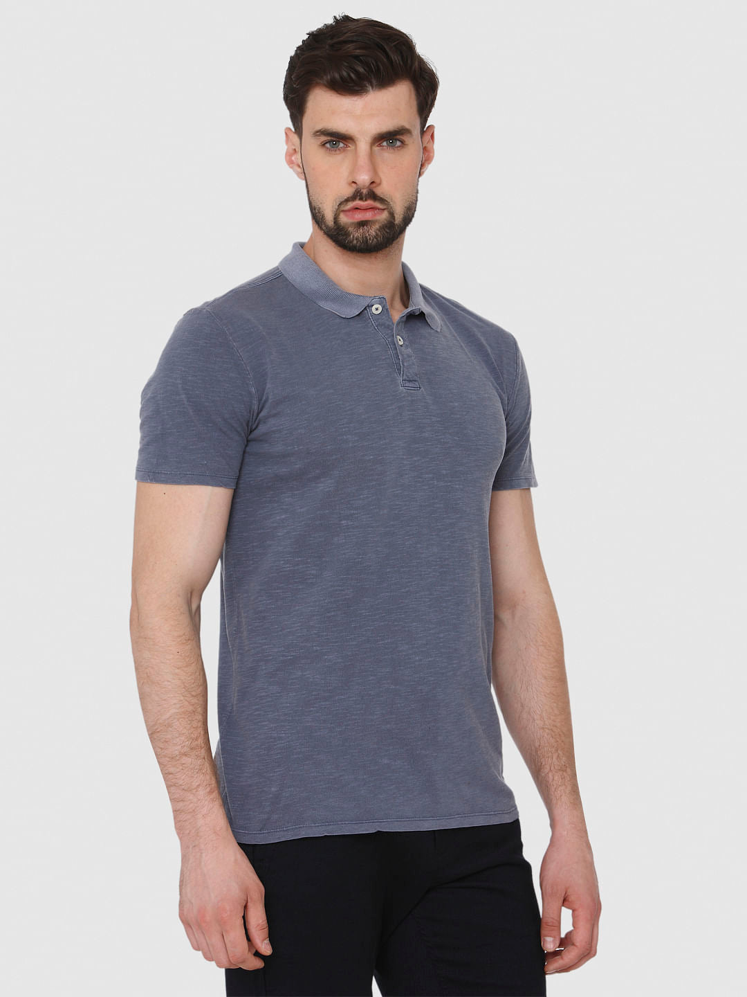 Blue Overdyed Polo Neck T-Shirt