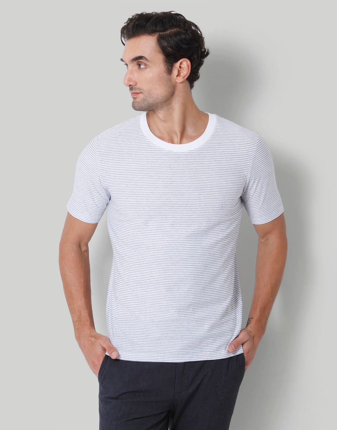 White Striped Crew Neck T-Shirt