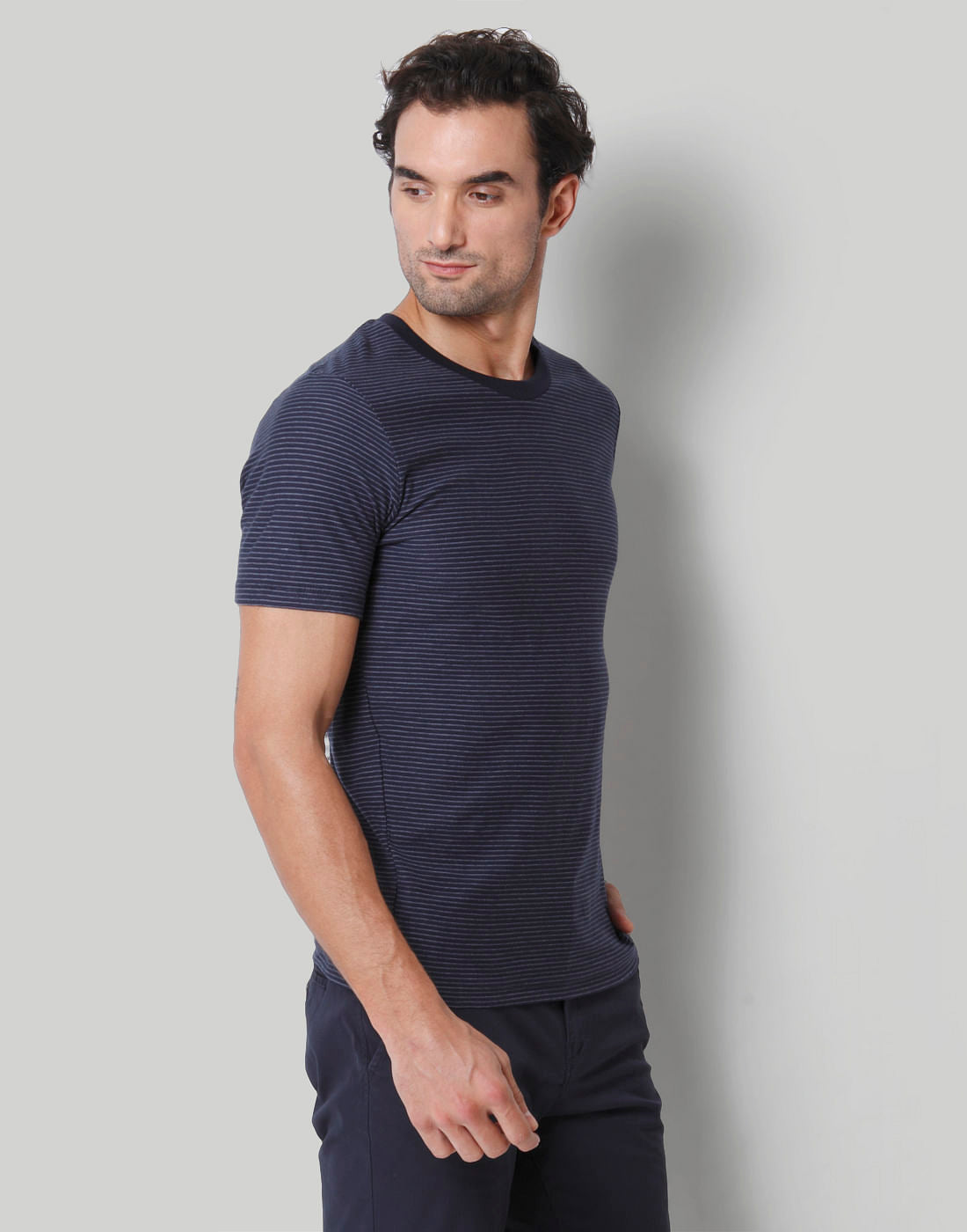 Blue Striped Crew Neck T-Shirt