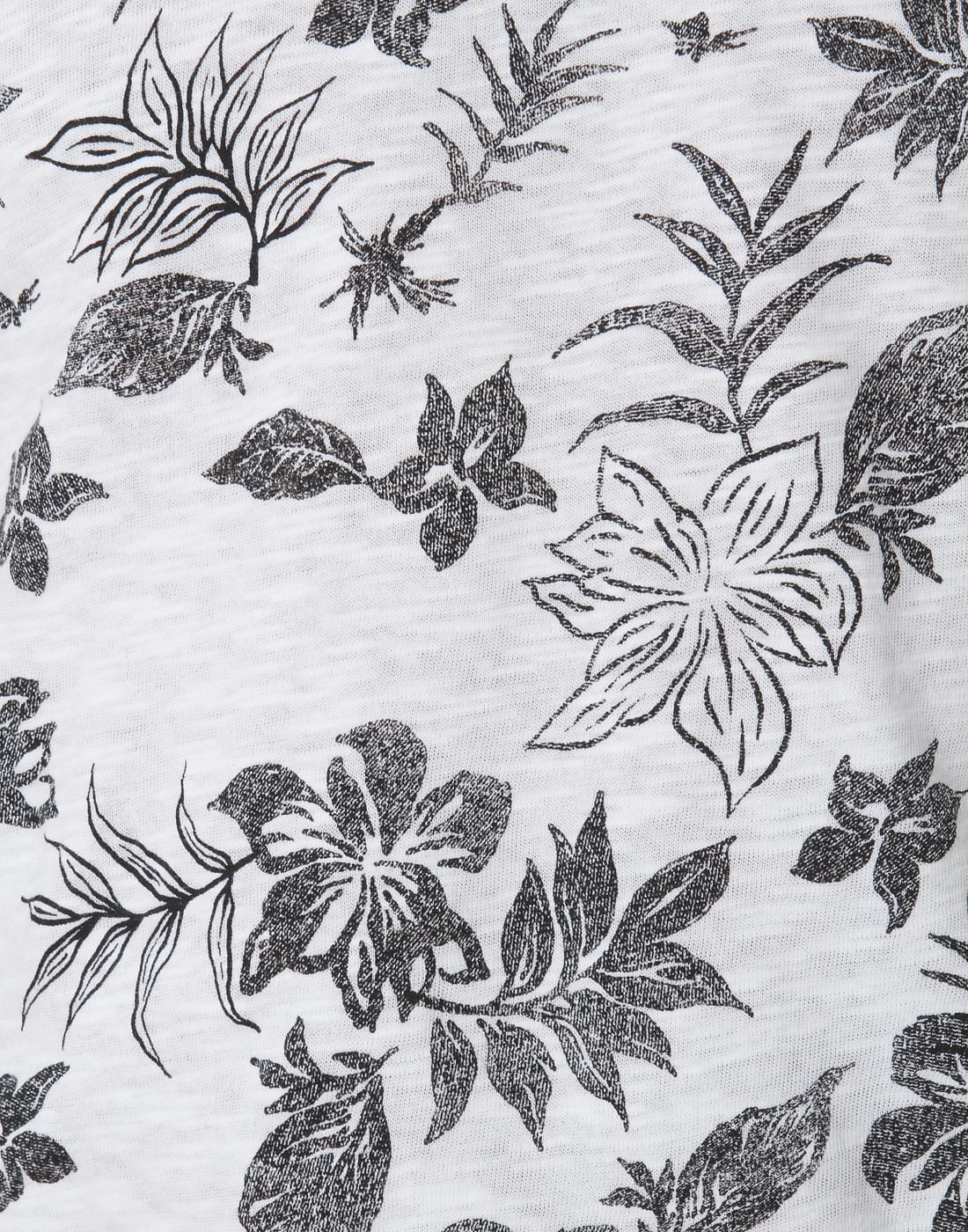 White Floral Print Crew Neck T-Shirt
