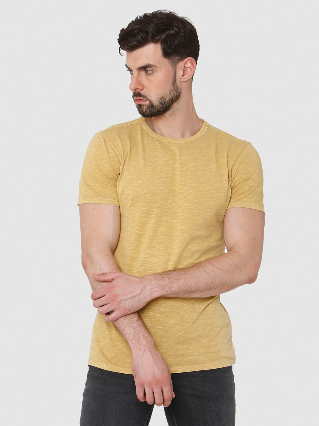 Yellow Overdyed Crew Neck T-Shirt