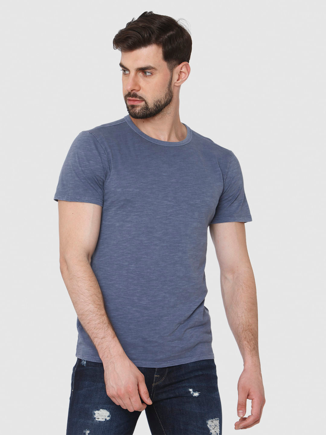 Blue Overdyed Crew Neck T-Shirt