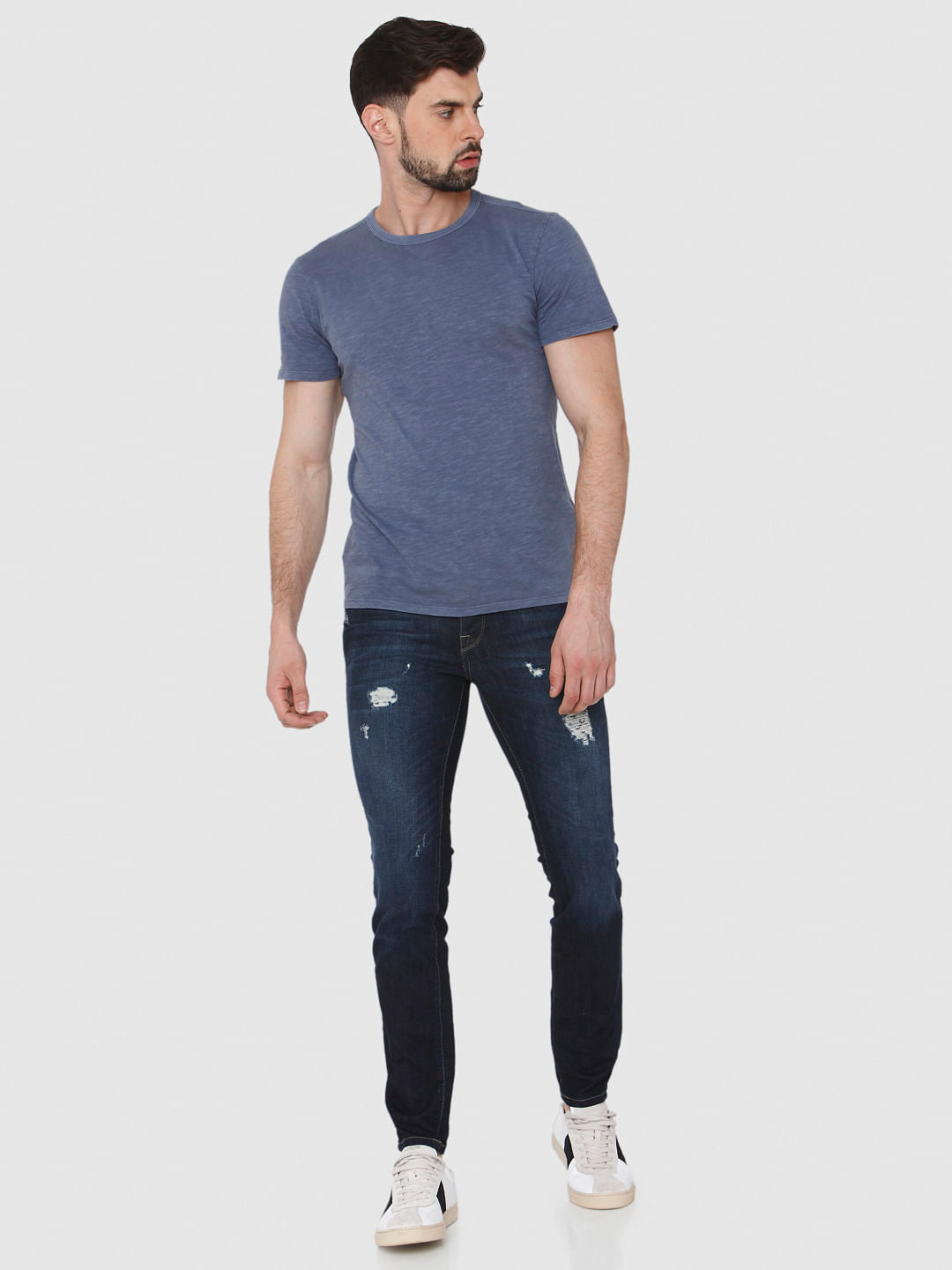 Blue Overdyed Crew Neck T-Shirt