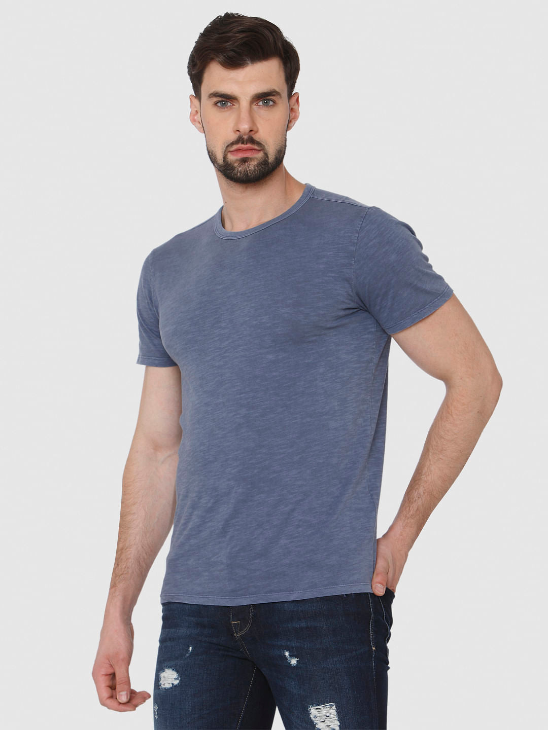 Blue Overdyed Crew Neck T-Shirt