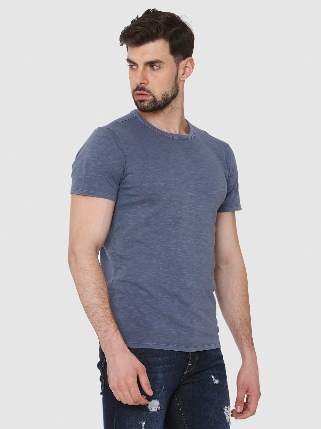 Blue Overdyed Crew Neck T-Shirt