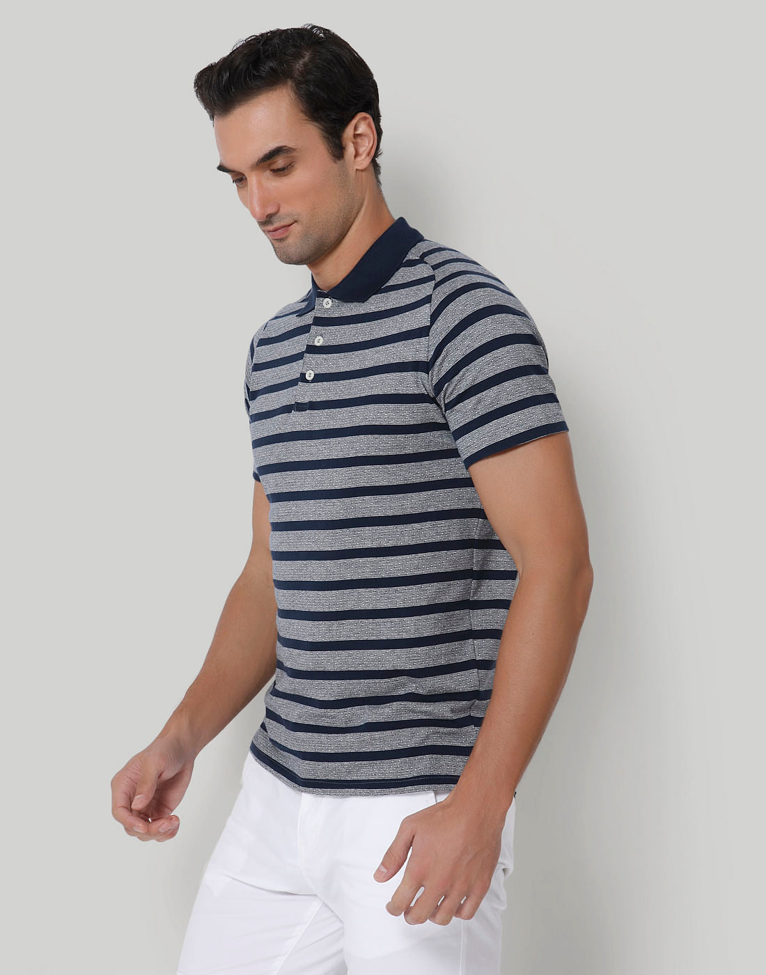 Blue Striped Polo Neck T-Shirt