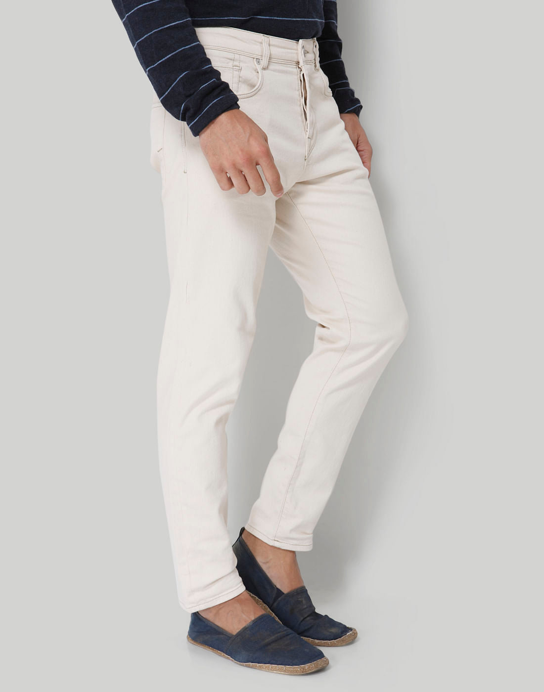 White Tapered Fit Jeans