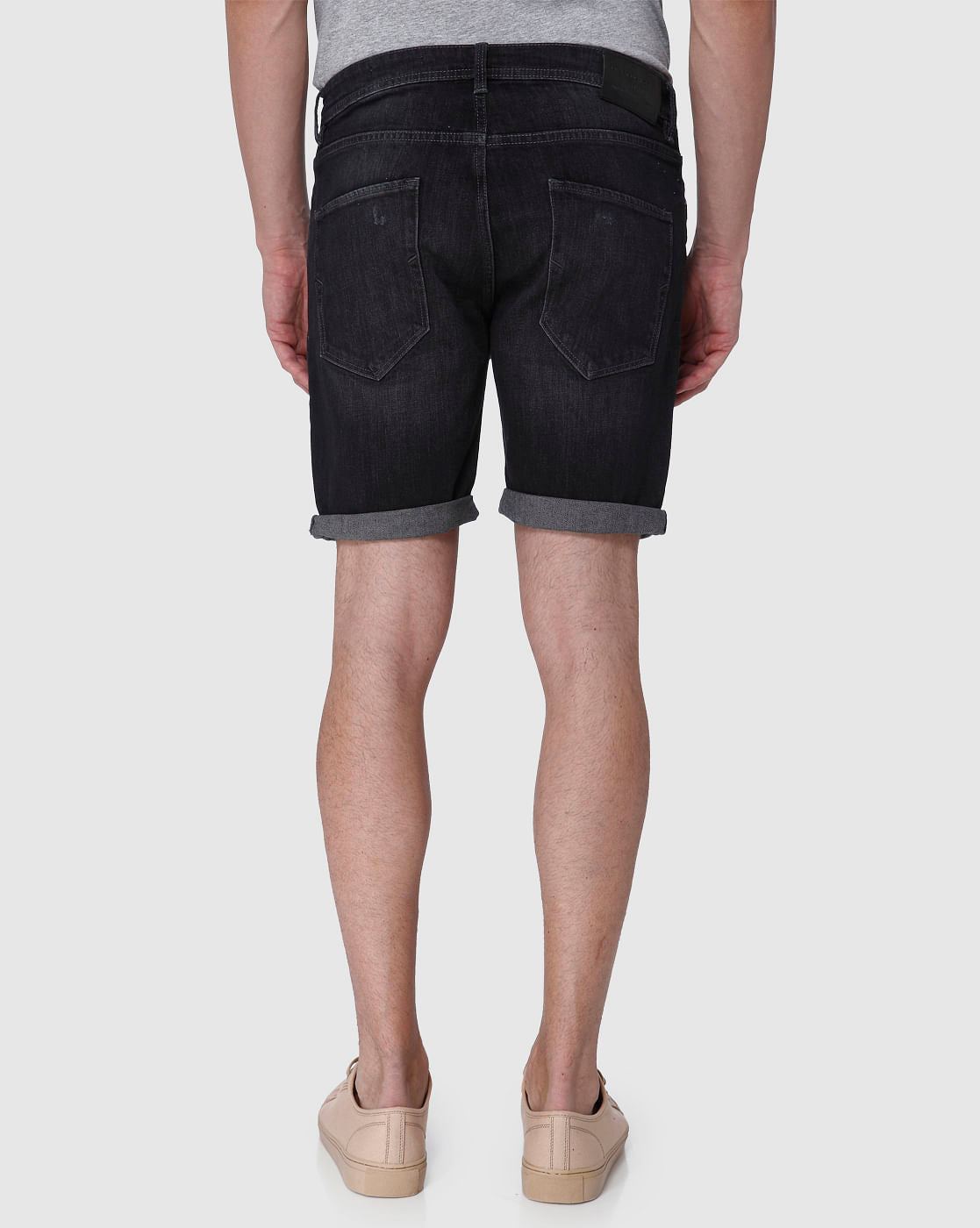 Grey Faded Ripped Denim Shorts