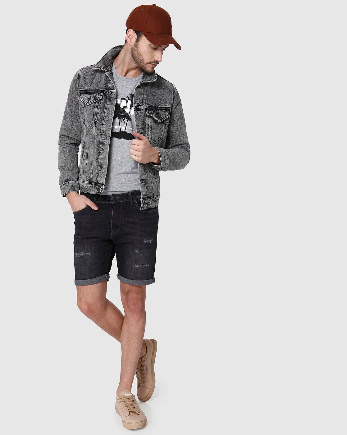 Grey Faded Ripped Denim Shorts