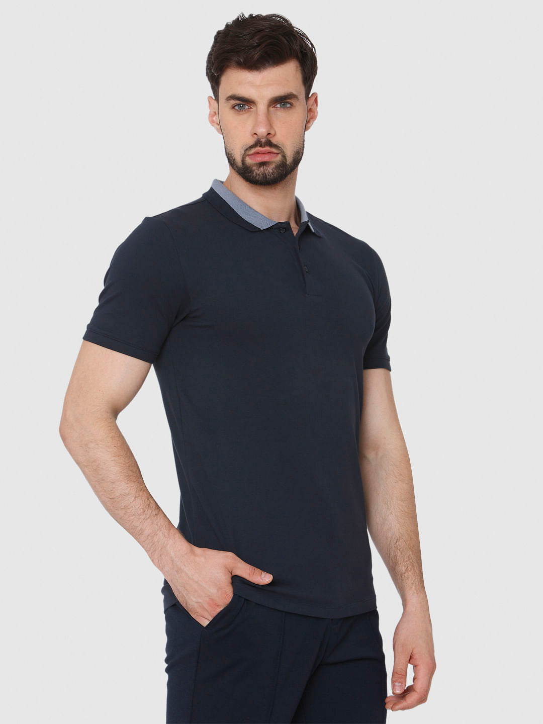 Navy Polo Neck T-Shirt
