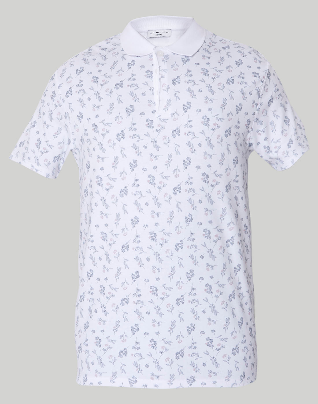 White Floral Print Polo Neck T-Shirt