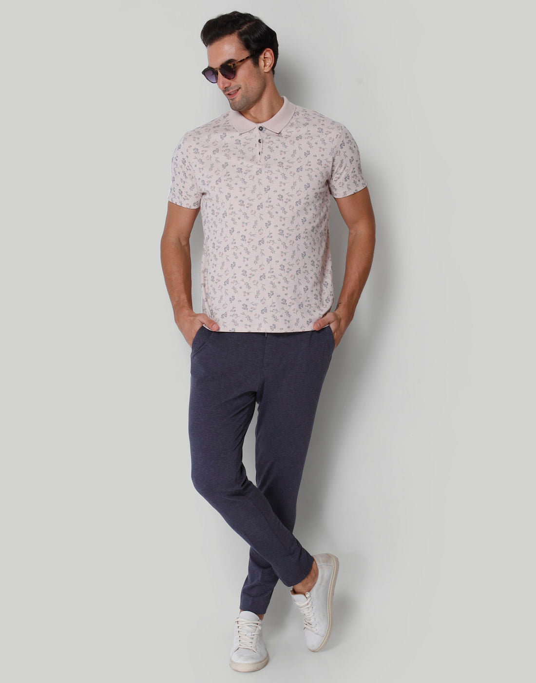 Pink Floral Print Polo Neck T-Shirt