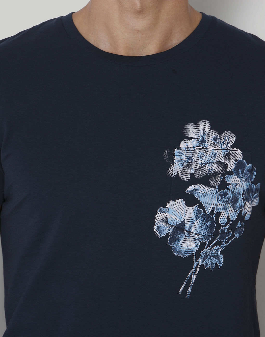 Blue Floral Print Crew Neck T-Shirt