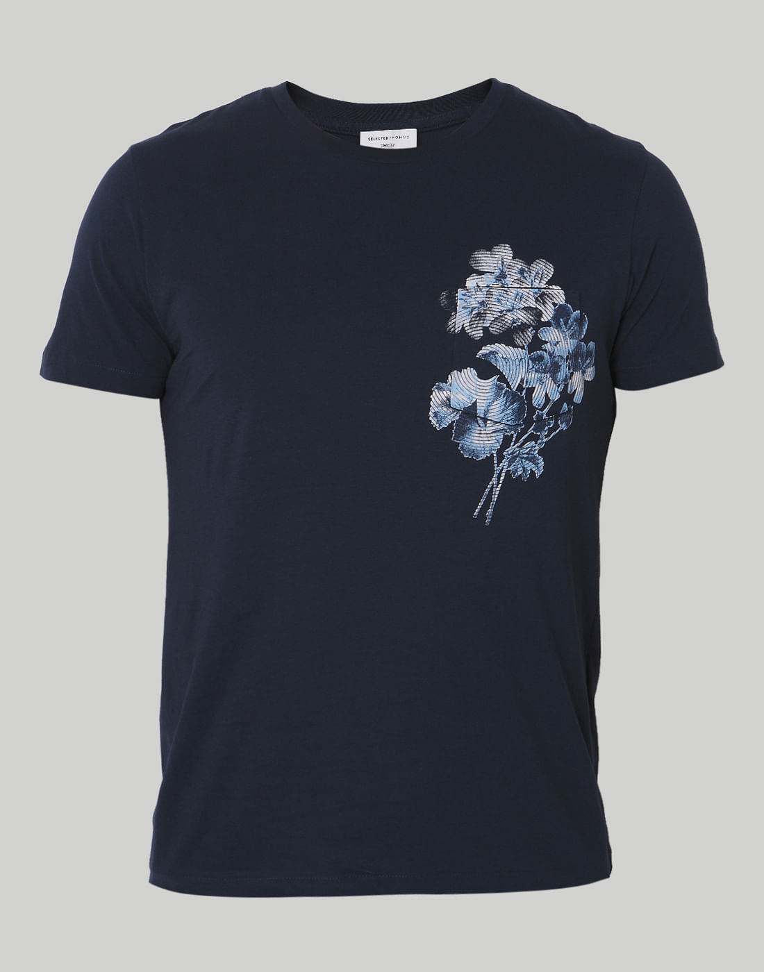 Blue Floral Print Crew Neck T-Shirt