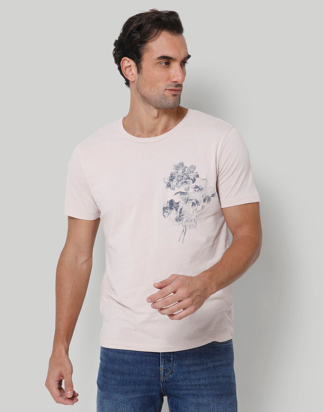 Pink Floral Print Crew Neck T-Shirt