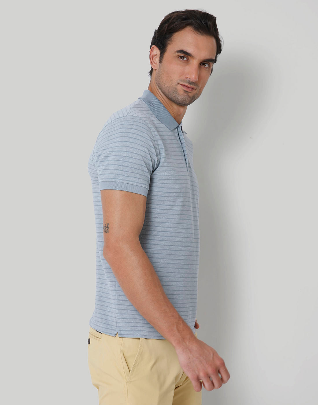 Blue Striped Polo Neck T-Shirt