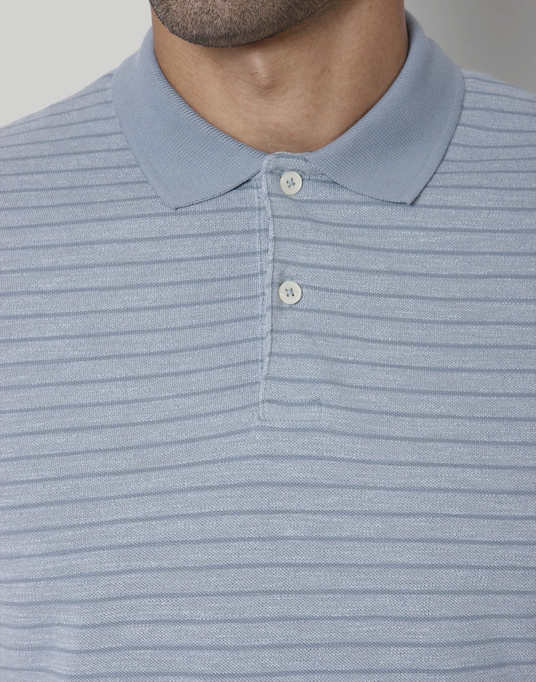 Blue Striped Polo Neck T-Shirt