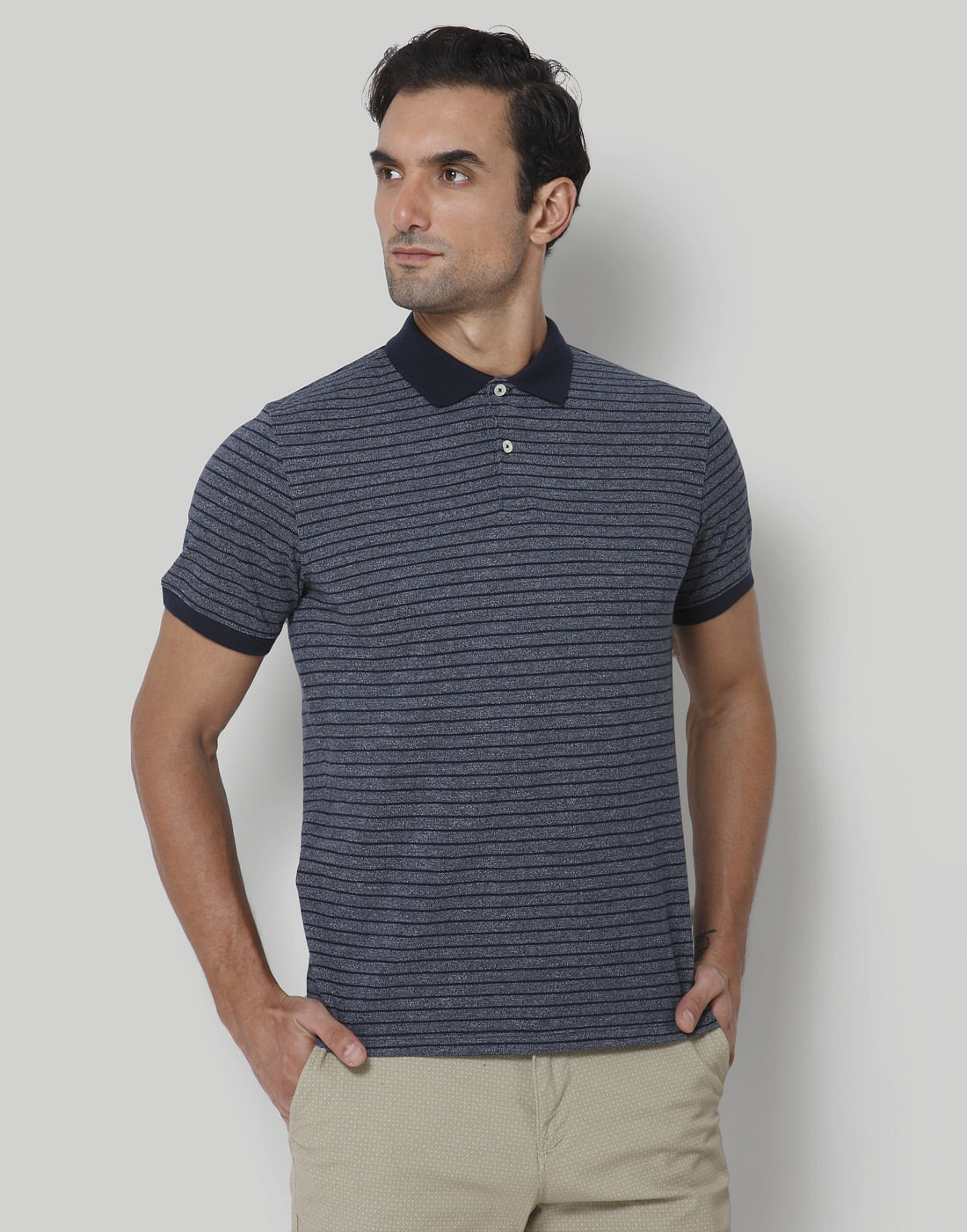Blue Striped Polo Neck T-Shirt