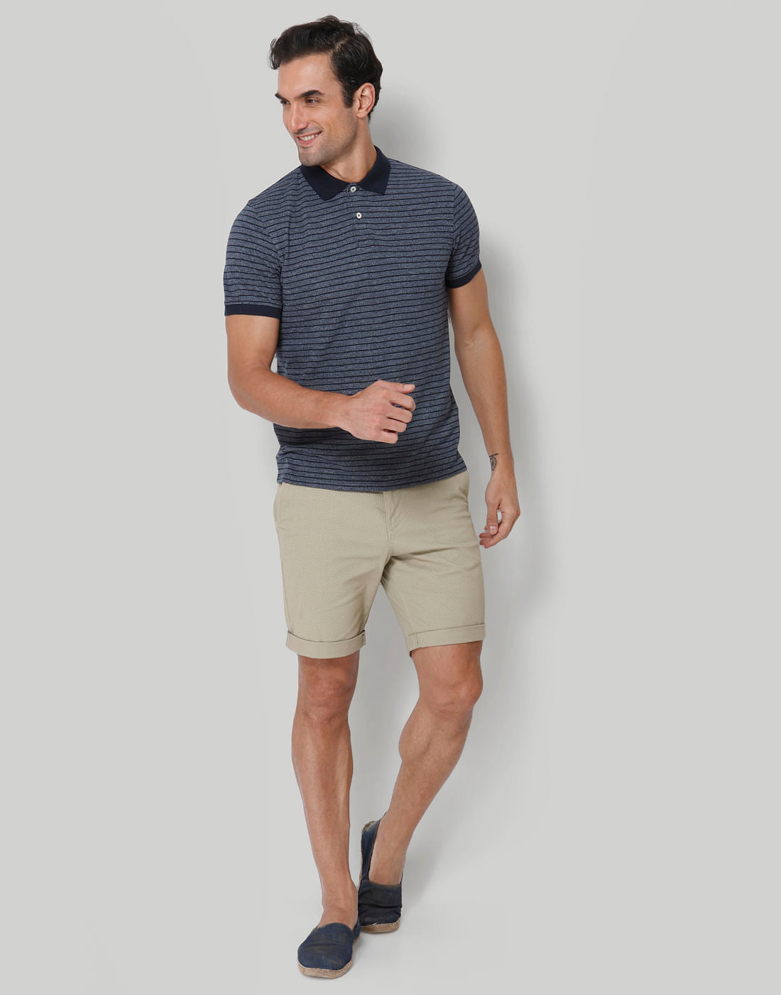 Blue Striped Polo Neck T-Shirt