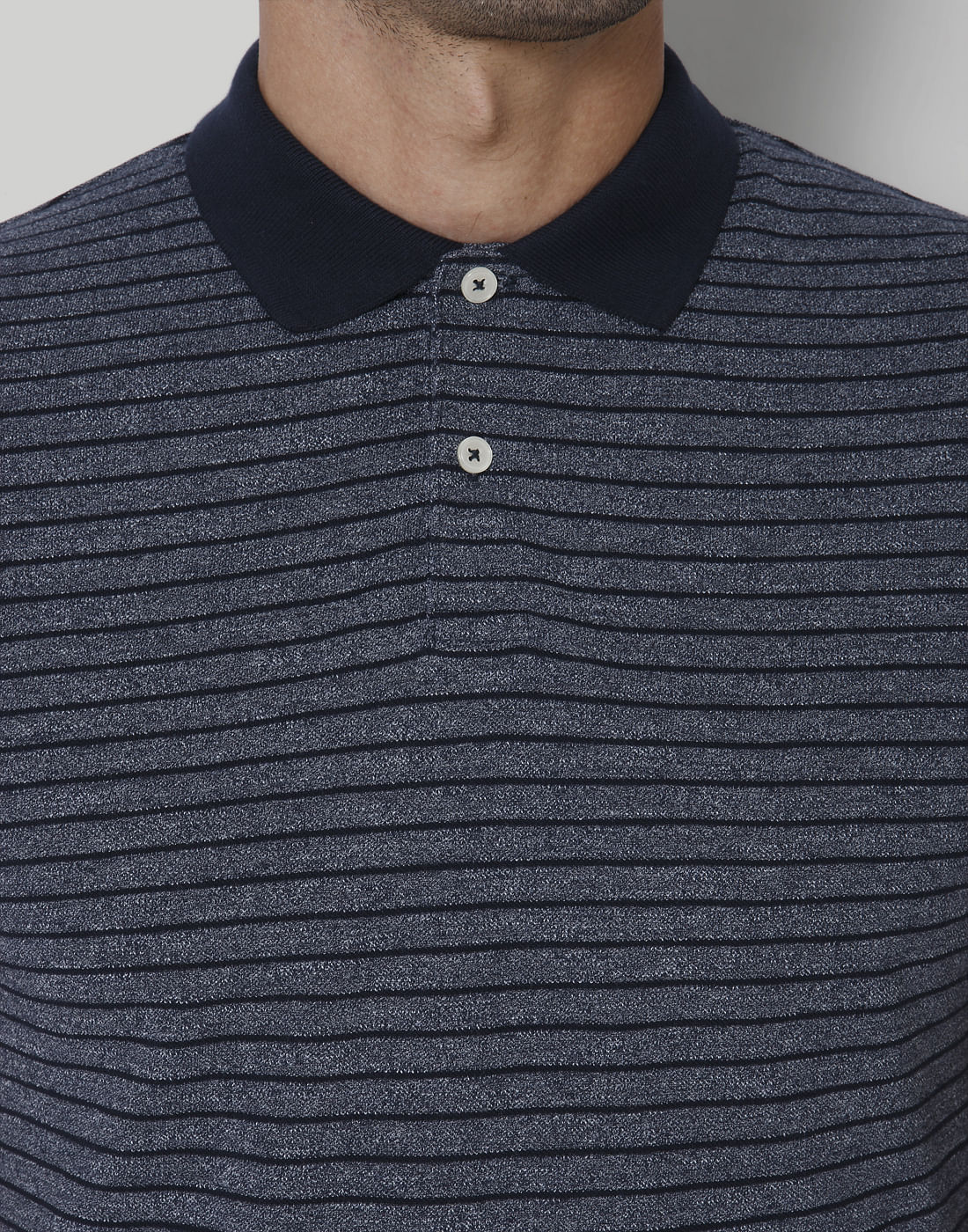 Blue Striped Polo Neck T-Shirt