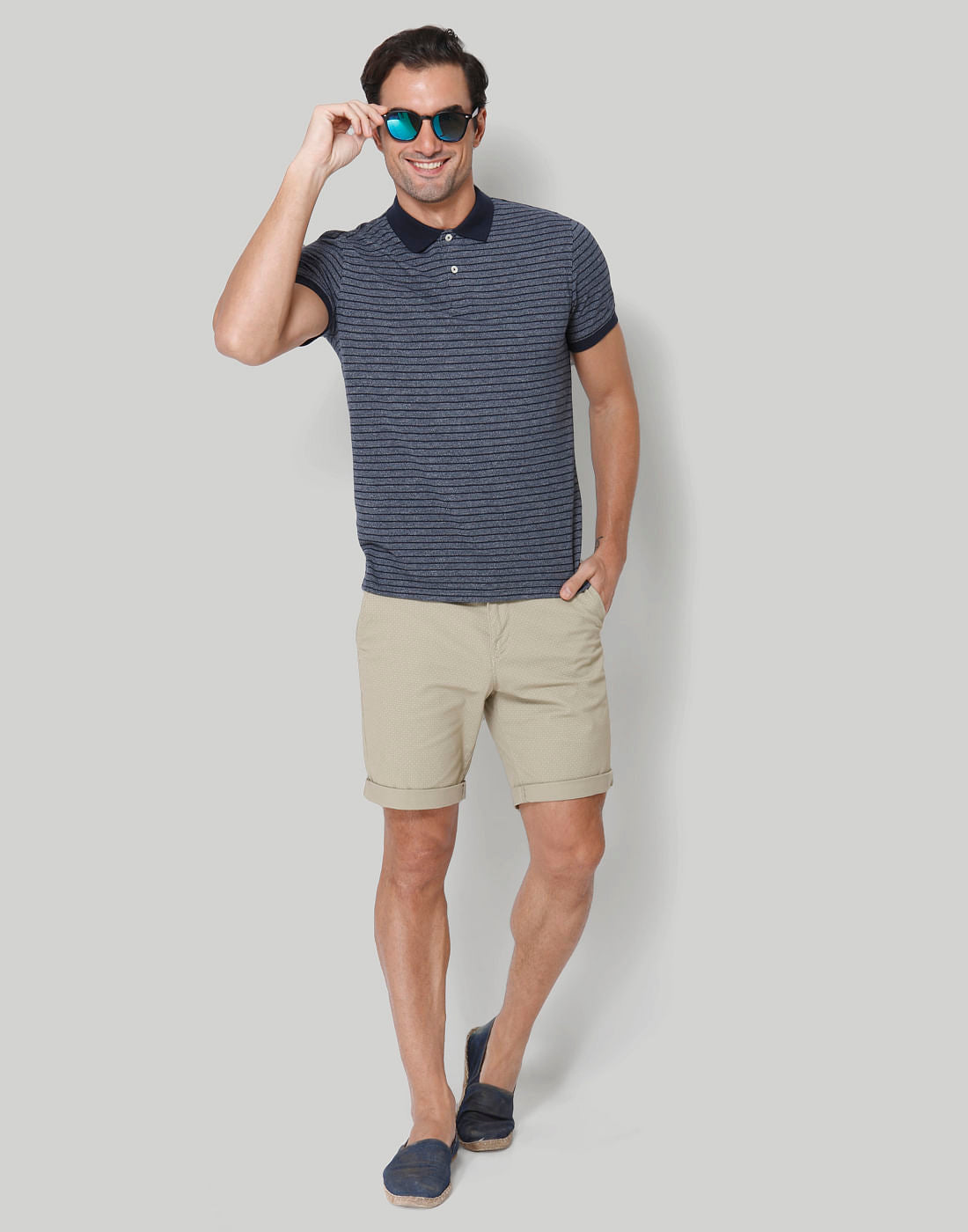 Blue Striped Polo Neck T-Shirt
