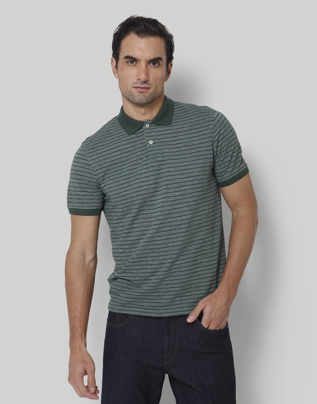 Green Striped Polo Neck T-Shirt