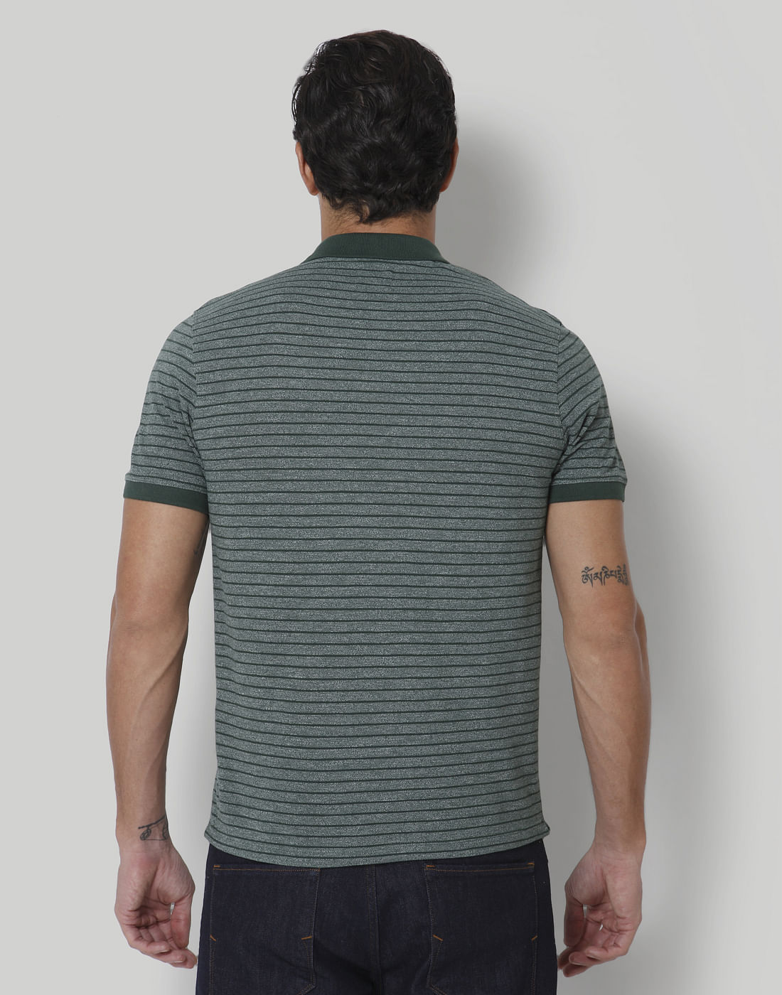 Green Striped Polo Neck T-Shirt