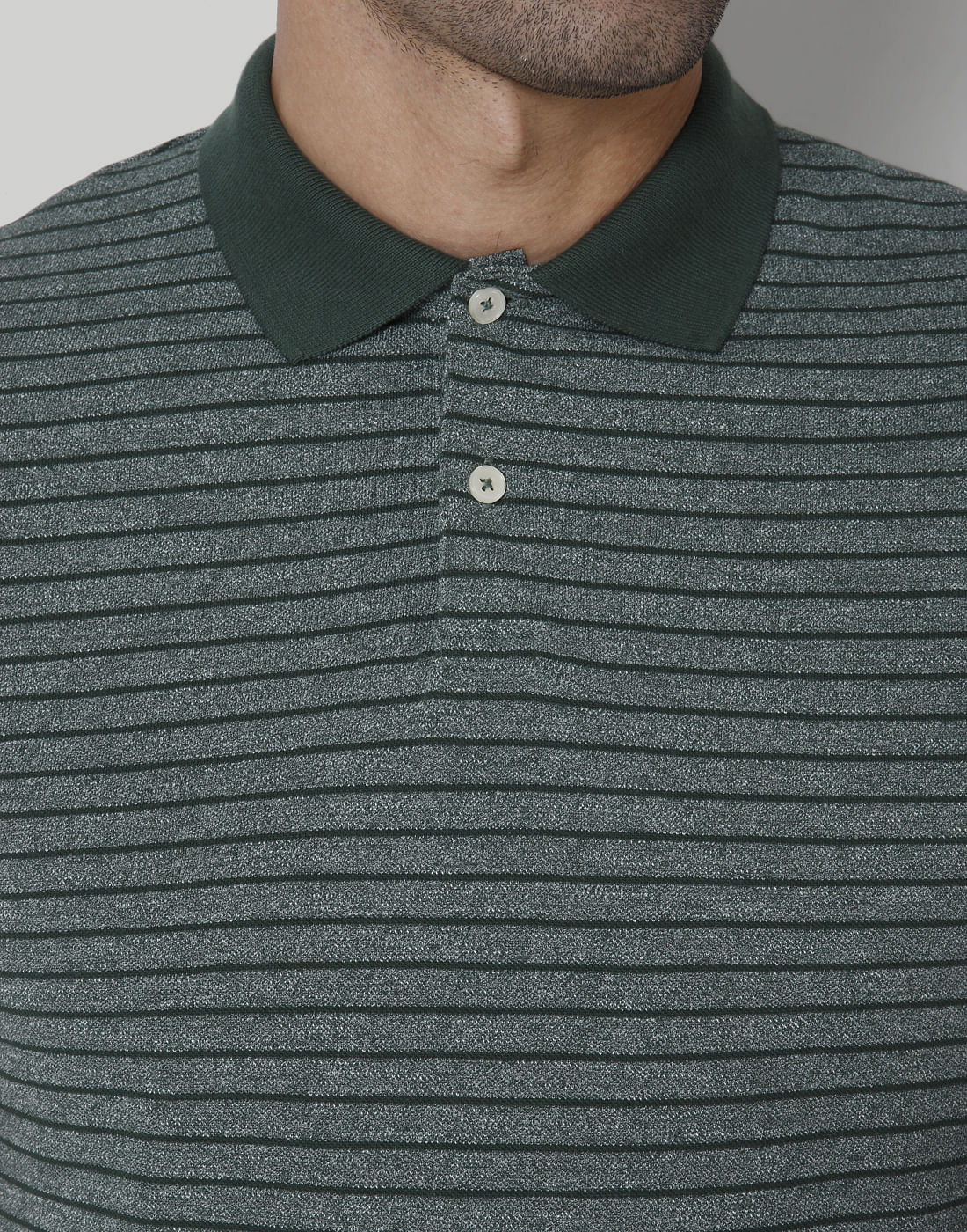 Green Striped Polo Neck T-Shirt